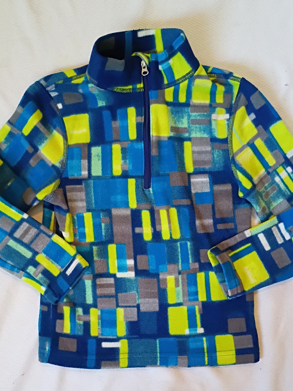 Obermeyer Kids Blue & Lime Geo Quarter-Zip Fleece Pullover